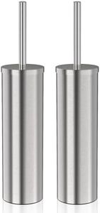DOWRY Stainless Steel Freestanding Toilet Bowl Brush and Holder with Long Handle for Bathroom Storage Organization,Sturdy Deep Cleaning Toilet Bowl Cleaner,Nickel Round 2PCS