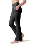 LaiEr Women's Yoga Pants with 4 Pockets High Waist Work Pants 4 Way Stretch Tummy Control Long Flare Pants(Black,M)