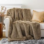 BATTILO HOME Luxury Taupe Faux Fur Throw Blanket 50"x 60", Fluffy Blanket for Bed, Comfy Shaggy Cozy Plush Fuzzy Fur Blanket for Sofa Couch Living Room Home Decor