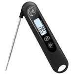 DOQAUS Meat Thermometers, 3S Instant Read Food Thermometer, Accurate Meat Thermometer Probe With Backlight, Foldable Long Probe & Auto On/Off, Cooking Thermometer for Kitchen, BBQ, Water, Milk(Black)