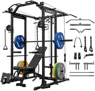Mikolo K6 Power Cage, Power Rack with Cable Crossover System, Home Gym Packages with Weight Bench, Olympic Barbell, 230b Weight Set-Black