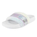 Juicy Couture Slide Sandals, Beach Flats for Women, Summer Shoes, White Tie Dye-stiches, 7