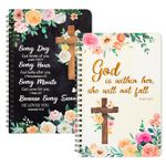 Xqumoi 2Pack A5 Floral Cross Religious Spiral Notebooks, She Will Not Fall Bible Verse Ruled Hardbound Journal Writing Hardcover Notebooks Christian Christmas Gift Sunday School Office Supplies