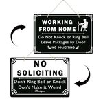 No Soliciting Sign, Working From Home Hanging Acrylic Sign, Double-Sided Privacy Sign for Door House Home Study-12 X 8 Inches-Black&White