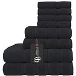 CASABELLA Premium Quality 8 Pc Set Black Towel Set 100% Combed Cotton 650 GSM Towels Set-2 Bath Towels, 2 Hand Towels, 4 Wash cloths, Highly Absorbable 8 Pc Black Towel bale Sets