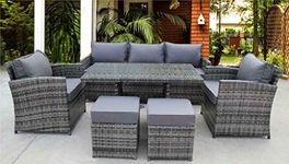 UK Leisure World NEW RATTAN WICKER CONSERVATORY OUTDOOR GARDEN FURNITURE DINING SET CORNER SOFA TABLE (Grey)