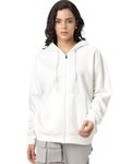 BE SAVAGE Solid Drop Shoulder Hooded Neck Long Sleeves Baggy Hoodie Winter Wear Zipper Jacket for Women's (in, Alpha, L, Regular, White)