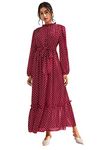 ILLI LONDON Women's Maxi Polka DOTT A-LINE Gown Dress (X-Large, Maroon)