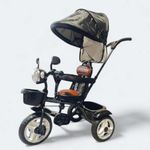 kidsROAR Stroller Tricycle for Kids for 1 Year+ | 2 Year+ Baby Cycle with Leather Seat | Light Music | Removable Canopy | Push Handle | 4 in 1 Baby Cycle for 1 Year Kids (5004 Black)