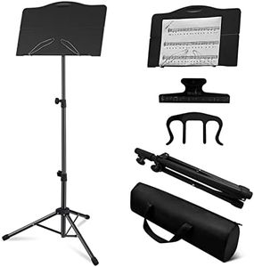 OUKMIC Music Stand, Folding Sheet Music Stand with Carrying Bag, Portable and Lightweight Music Book Stand with Instrument Book Clip & Page Holder for Performence, Guitar, Ukulele, Violin Players