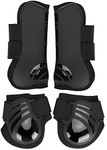 Cikonielf 4Pcs Horse Leg Protector Elastic PU Horse Front Hind Leg Boots Horse Riding Tendon Fetlock Boots Pony Shock Absorbing Show Competition Leg Protection(L-black)