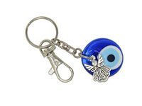 Jeannieparnell 187H - 3cm Glass Lucky Evil Eye with Angel Charm Keyring/Key Ring Hanger for Protection & Good Luck Charm