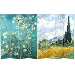 Oriental Furniture Double Sided Works of Van Gogh Canvas Room Divider, 6-Feet Tall, Almond Blossoms/Wheat Field