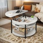 DWVO Round Coffee Table with Lifting Top, Coffee Table with Hidden Storage Compartment, Modern Center Table for Home Office Living Room (Grey)