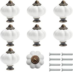 Kurtzy Pomos para Cajones Calabaza Blanco y Bronce con Tornillos (Pack de 8) 3,4 x 3,8 cm - Tiradores Vintage para Muebles en el Hogar y Oficina - Pomos Blancos Gabinete Cocina, Cajones y Alacena