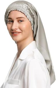 LilySilk Pure Silk Long Bonnet for Sleeping 100% Mulberry Silk 19MM Silk Hair Bonnet for Long Curly Hair Womens Silk Sleep Cap Elastic Band, Silvergray