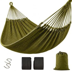 Handwoven Mayan Hammock with Carry Bag, 2 Person Family Size Cotton Nylon Rope Hammock, 500 lb Capacity, Portable Handmade Hammock for Camping, Backyard, Porch, Indoor Outdoor Use