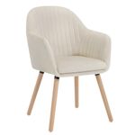 WOLTU Cream White Kitchen Dining Chair 1 Piece Upholstered Counter Lounge Living Room Corner Chair with Arms & Backrest Solid Wood Legs Reception Chair Tub Chairs Armchair