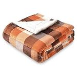 SOCHOW Sherpa Plaid Fleece Throw Blanket, Double-Sided Super Soft Luxurious Bedding Blanket 150cm×200cm, Orange