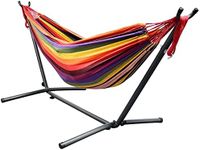 LIVINGBasics 9Ft Double Camping Hammock with Space Saving Steel Stand Travel Beach Yard Outdoor Camping with 440-pound Large Capacity (Red)