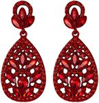 EleQueen Women's Wedding Bridal Austrian Crystal Bohemia Teardrop Chandelier Dangle Earrings Ruby Red-Tone