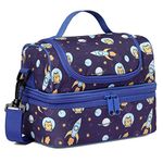 Lunch Box Bag for Kids, Kasqo Insulated Mini Cooler Bag Kids Lunch Tote with Dual Compartments Detachable Adjustable Shoulder Strap, Blue Astronaut