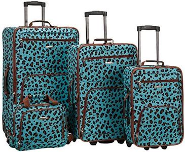 Rockland Jungle Softside Upright Luggage Set, Blue Leopard, 4-Piece Set (14/29/24/28), Jungle Softside Upright Luggage Set