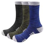 YUEDGE Mens Cushioned Crew Sports Socks Moisture Wicking Cotton Hiking Walking Socks Padded Work Socks for Men Size 9-11 UK, 3 Pairs