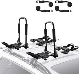 VEVOR Kayak Roof Rack 2 Pairs J-Bar, Soft Roof Rack Quick Folding, Top Mount Tie Down, Carrier for kayak, Surf Board, Canoe, SUP, Ski Board, Mount on Car, SUV, Truck, 2 Kayaks