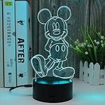 Glowing Mickey Minnie Mouse Mice Figurines Anime Figure 3D LED Night Light with Remote 16 Colors Changing Dimmable Bedroom Decor Table Lamp Sleep Light Birthday Xmas Gifts for Kids Boy & Girl