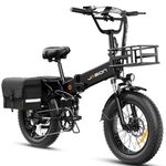 Jasion X-Hunter Electric Bike for Adults,1400W Peak Motor 30MPH Max Speed 48V 13AH Removable Battery,Full Suspension 20''*4.0 Fat Tire Foldable Ebike 7-Speed Bicycles with Basket and Saddle Bag