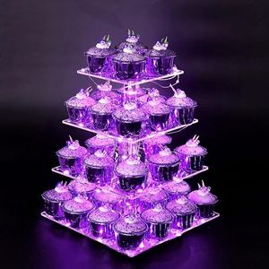 Vdomus Cupcake Stand Pro-Version - Purple 4-Tier Cupcake Tower - European Style Cake Display - Holds up to 52 Cupcakes - Elegant Dessert Display - Ideal for Parties, Weddings, and Events - 15.7 x 11.8 inches