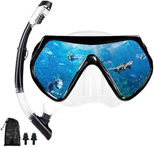 Snorkel mask Snorkeling Set for Adults and Youth, Diving mask and Full Dry Snorkel Swim Googles is Suitable for Snorkeling, Dive Scuba Diving, Swimming (Black-Transparent)