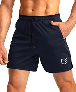 G Gradual Men's Running Shorts with Zipper Pockets Quick Dry Gym Athletic Workout 5" Shorts for Men (Navy, Large)