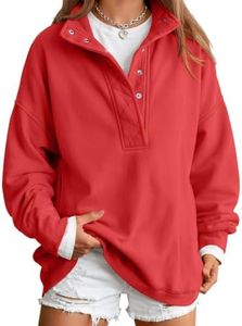 Trendy Queen Womens Oversized Sweatshirts with Snap Button Henley Collar