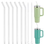 RAFIYU Replacement Glass Straws 31cm Long for Stanley 40oz Adventure Tumbler Water Bottle, 6 Pack Reusable Glass Straws Set with 2Pcs Cleaning Brush, Stanley Cup Accessories (6 Bent)