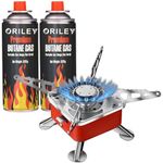 ORILEY Camping Gas Stove with Butane Gas Cylinder & Refill Canister Kit Foldable Furnace and Lightweight Portable Burner for Travel Hiking Outdoor Camping Cooking (2 Gas Refill + 1 Stove)