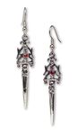 Real Metal Real Metal Gothic Skull Dagger Medieval Renaissance Dangle Earrings with Red Austrian Crystals