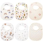 Muslin Baby Drool Bibs, Organic Cotton Snap Bibs for Baby Girls, Soft Absorbent Lap-shoulder Bibs for Teething Feeding with Waterproof TPU Backing, 6 Pack