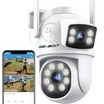 GENBOLT PTZ WiFi Security Camera Outdoor, CCTV Camera with Dual View, Dual lens Home Surveillance IP Camera with Color Night, Auto Tracking Humanoid Detection [DC&PoE]