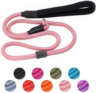 Strong Slip Rope Dog Training Leash (4ft) - Heavy Duty Durable Braided Nylon Lead with Rubber Stopper & Padded Handle - No Pull Walking for Medium Large Dogs (Pink, 1/2" x 4ft)