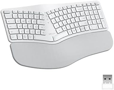 DeLUX Upgraded Ergonomic Wireless Ergo Split Keyboard with Backlit, 2.4G and Bluetooth, Scissor Switch and Palm Rest for Natural Typing, Compatible with Windows and Mac OS (GM902Pro-White)