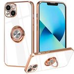 ZCDAYE Case for iPhone 13, iPhone 13 Phone Case with Magnetic Ring Holder Stand,Gold Edge Electroplated Soft TPU Shockproof Case Cover for iPhone 13- White