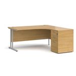 Office Monster Cooper right hand ergonomic desk 1600mm with silver cantilever frame and desk high pedestal - oak