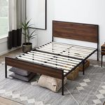 Edenbrook Carson Metal Platform Bed Frame with Wood Headboard and Footboard-Box Spring Optional, King, Brown Oak