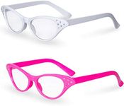 Pink/White Cat Eye Retro Costume Dress Up Hip Hop Rhinestone Glasses (2 Pack)