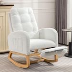 ZKZLAT Nursery Glide Rocking Chair with Foot Rest & Retractable Footrest Rubber Wood Legs Side Pocket Upholstered High Back Wide Seat Nursing Accent Rocker Arm Chair, for Living Room (White)