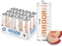 ARDOR ENERGY Sparkling Water White Peach 12 pack with 100mg Organic Caffeine from Green Tea & 200mg Organic L-Theanine (Focus & Calm). No Sugar. No Calories. Vegan. Gluten Free.