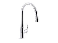 Kohler K-596-Cp Simplice High-Arch Single-Hole Or Three-Hole, Single Handle, Pull-Down Sprayer Kitchen Faucet, Polished Chrome With 3-Function Spray Head, Sweep Spray And Docking Spray Head Technology