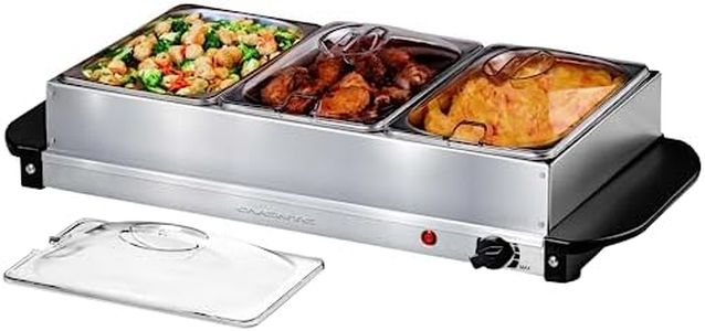 OVENTE Electric Buffet Server and Food Warmer, Three 1.5 Quart Chafing Dish Set with Stainless Steel Warming Tray Perfect for Holidays and Dinners, Silver FW173S